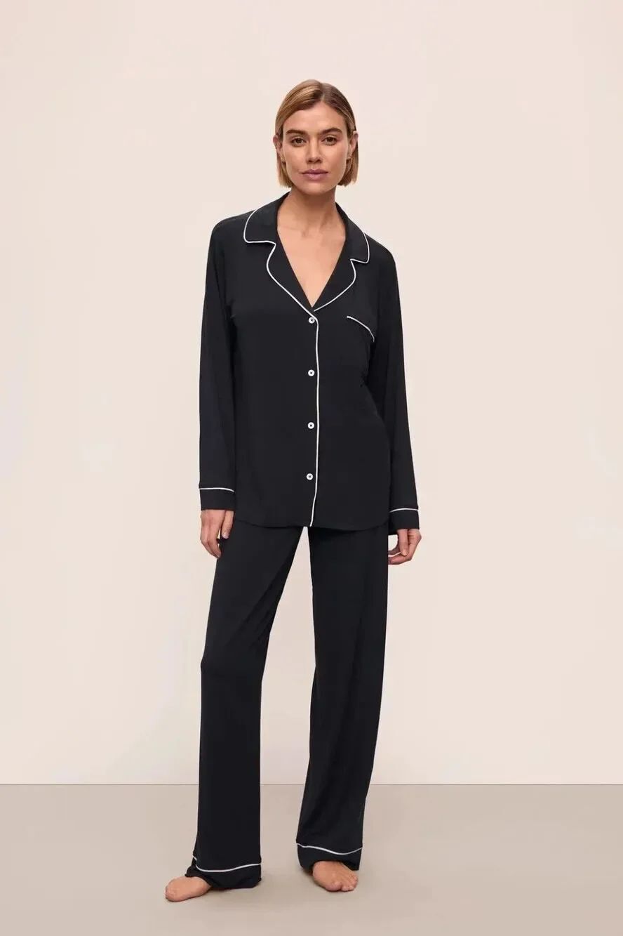 🧡NWOT*Eberjey Gisele Tencel Modal Long PJ Set Women's Size S - Color Black $158